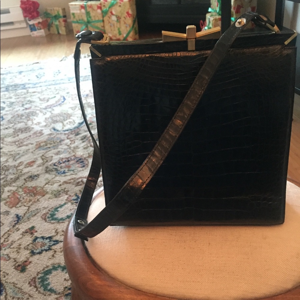 Lucille de Paris black vintage reptile handbag